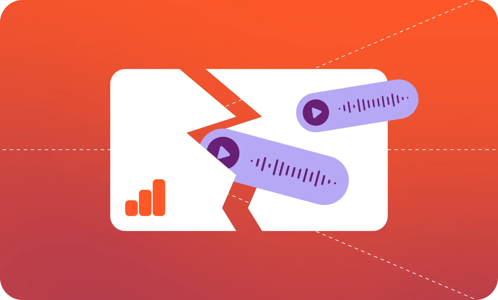 Illustration: a broken survey card with voice messages flowing out